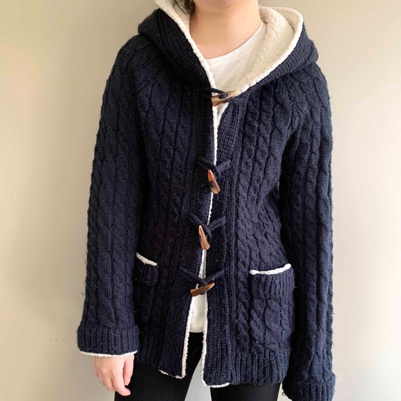 Zara Knitwear navy blue sweater with hoodie - Picture 2 of 5
